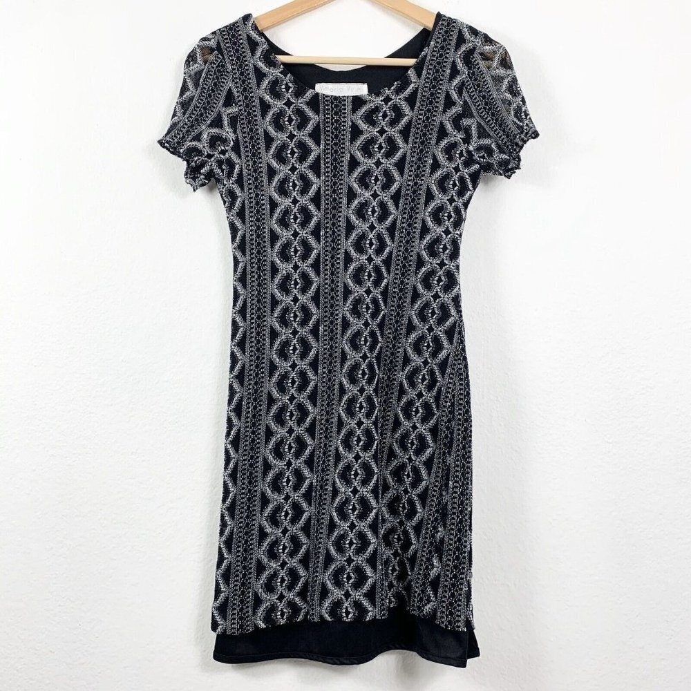 5/$25 Vintage Dress Medium Black White Lace Shell Vittoria Virini LBD